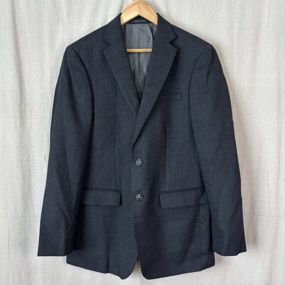 Calvin Klein Macys Men's Store Corpcore Hipster Tweed Blazer Size 38R Wool Navy - Picture 1 of 8